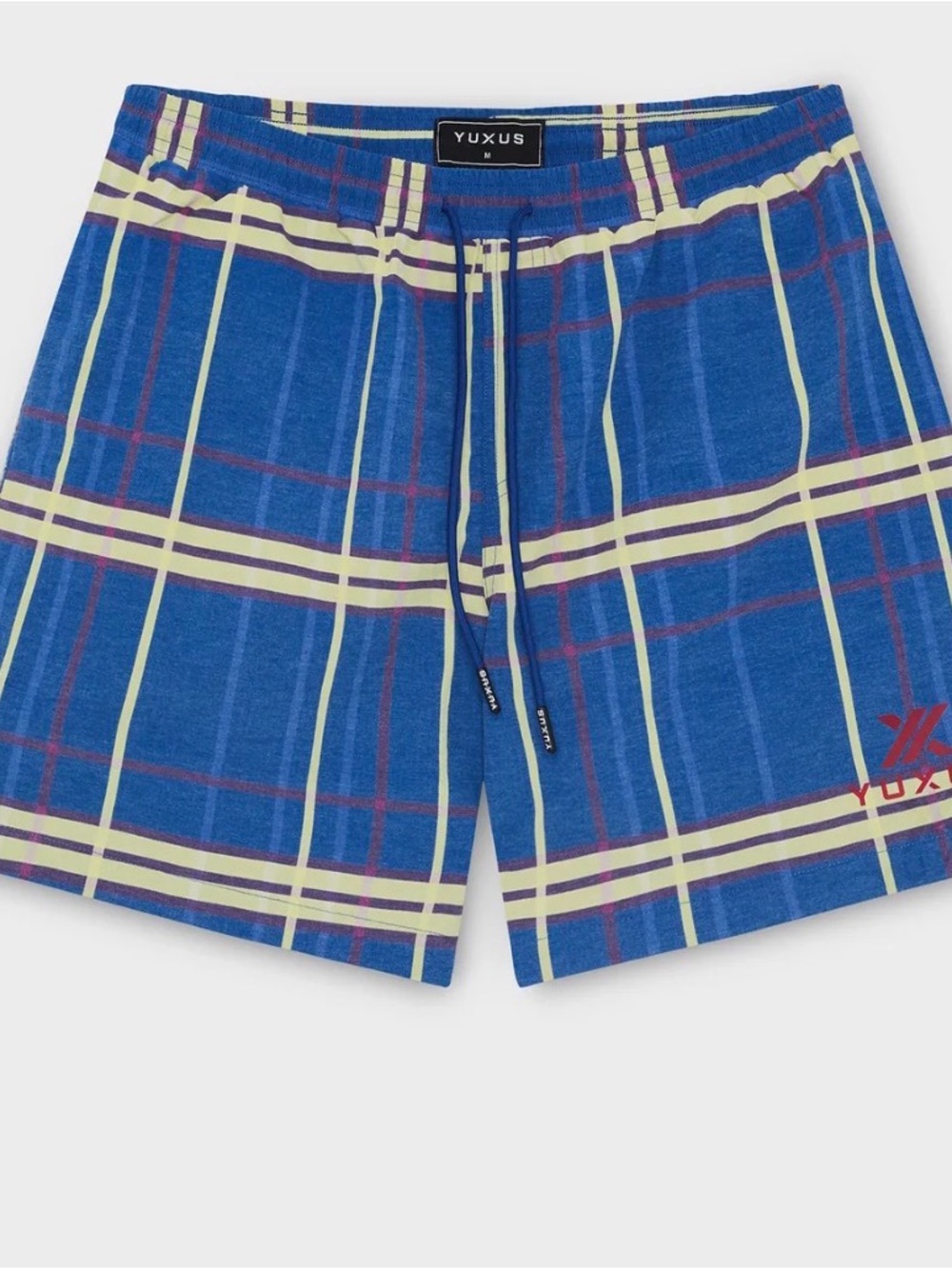 Yuxus Blue Plaid Drawstring Shorts TARTAN "LE CLUB" SWIMSHORT